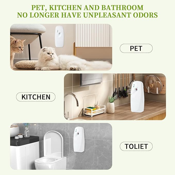 2 Pcs Automatic Air Freshener Dispenser,Wall-mounted Automatic Adjustable Fragrance Aerosol Sprayer for Bathroom, Hotel, Office and Public Area,White,Air Freshener Spray Refill not included