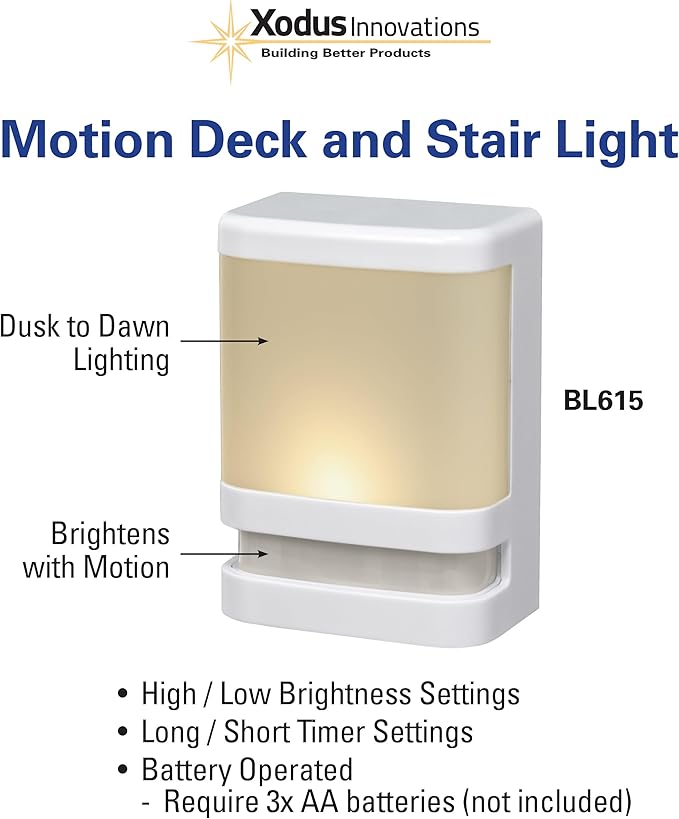 Xodus Innovations BL615-3 Battery Operated Motion Activated LED Deck and Stair Light, Outdoor or Indoor Use, Weather Resistant, White