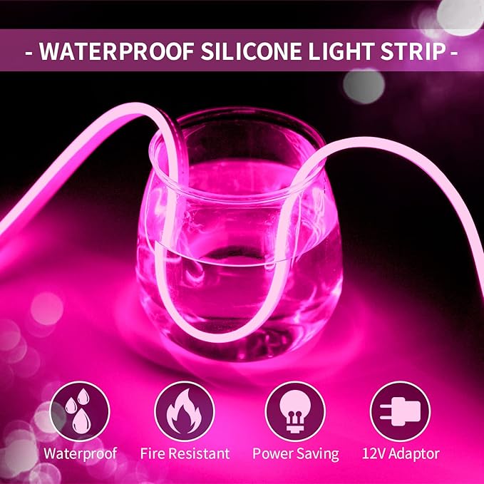 10M/32.8FT/2PC/ Pink LED Strip Lights with Installation Accessories - Waterproof Flexible Neon Rope Light for Indoor & Outdoor Use, [Adapter Not Included]