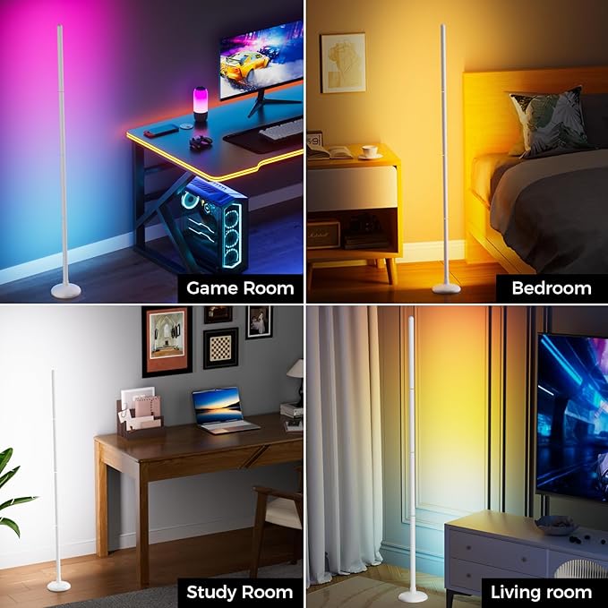 TJOY Smart Floor Lamps for Ambient Lighting, Crystal Joint Design, Modern LED Corner Light with Remote&APP Control, Music Sync, Color Changing Standing Lamp for Room(White, 2Pack)