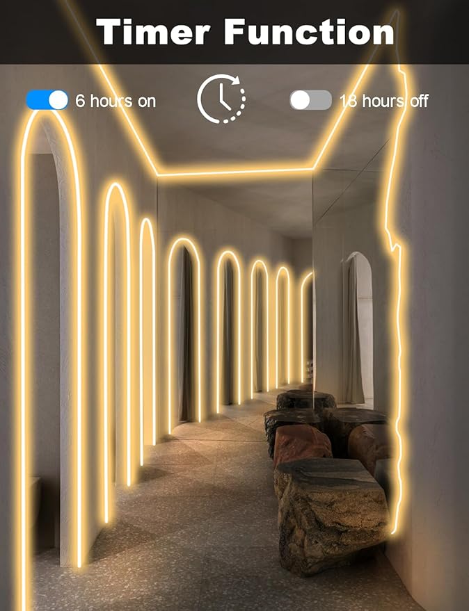 echosari 33Ft Neon Rope Lights, 1200 LED Neon Rope Lights with Timer Dimmable Outdoor Flexible Neon Strip Lights Waterproof for Bedroom DIY Wall Decor (Warm White)