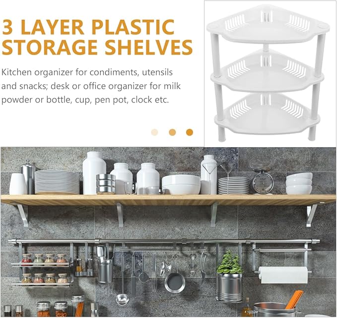 PRETYZOOM 3 Tier Small Corner Shelf, 8x10x13 Inches, Space-Saving Corner Shelf for Kitchen, Bathroom Rustproof Organizer Rack for Shower Bottles, Plastic, No-Tool Assembly