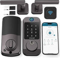 SMONET WiFi Keyless Door Lock with Handle Set – Fingerprint Smart Lock, Bluetooth Keypad Deadbolt, Remote Control via App & Alexa, Auto Lock, Code & Fob for Home Security, Gray