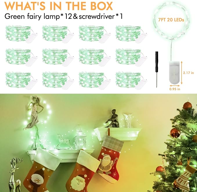 Bexdir 12 Pack Fairy Lights Battery Operated String Lights，7FT 20LED Waterproof Silver Wire Christmas Lights Outdoor,Firefly Mini Lights for Bedroom Party Birthday Wedding Home Decor