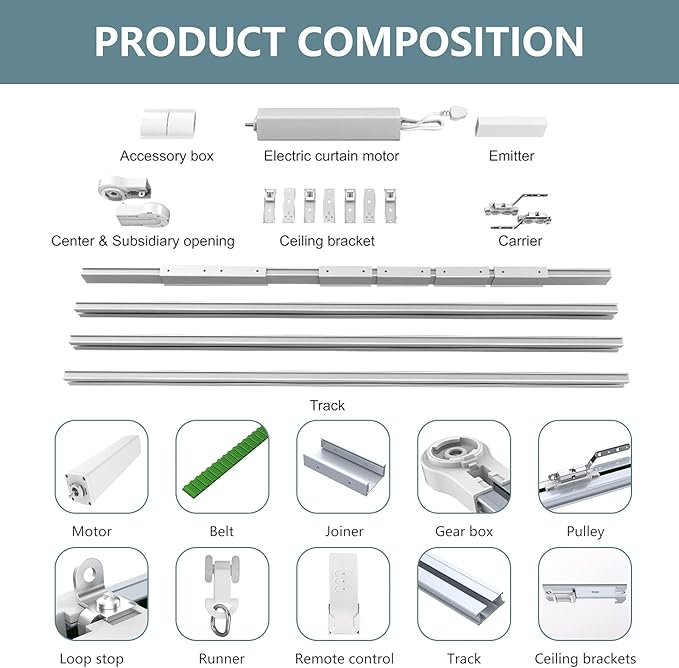 Electric Curtain Track 87"-244" Smart Curtains Motorized Opener Curtains Rod Super Silent Motor with Remote Control (79'')