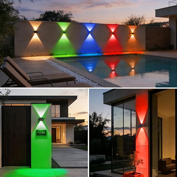Solar Fence Lights Outdoor, 8-Pack Fence Lights Solar Powered with Up/Down Buttons, IP67 Waterproof for Outside, 120LM Auto Dusk to Dawn for Wall/Patio/Yard/Railing/Deck/Pathway (White & RGB)