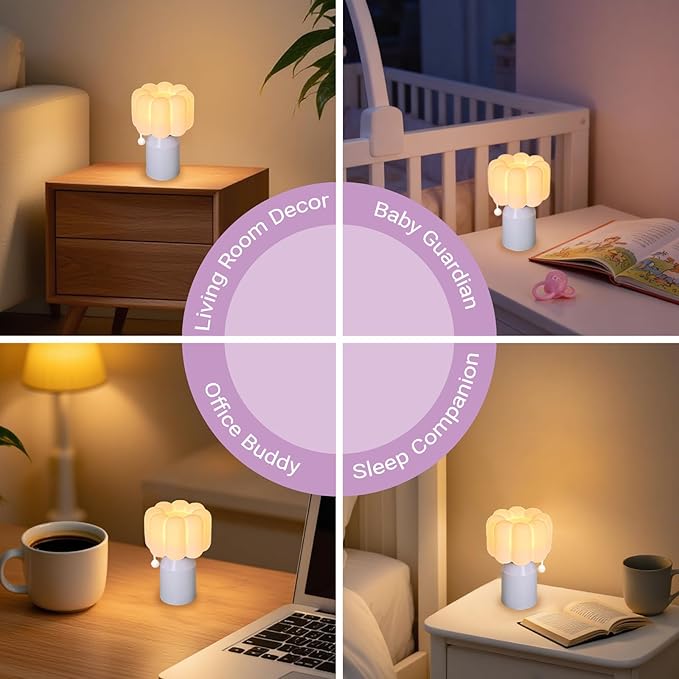 Mini Night Light for Bedroom, Flower Silicone Night Light with 30min Timer, Touch Control Dimmable Lamp with 3 Brightness Levels, LED Rechargeable Nightlight, Cute Bedside Lamp for Kids Gifts (Purple)