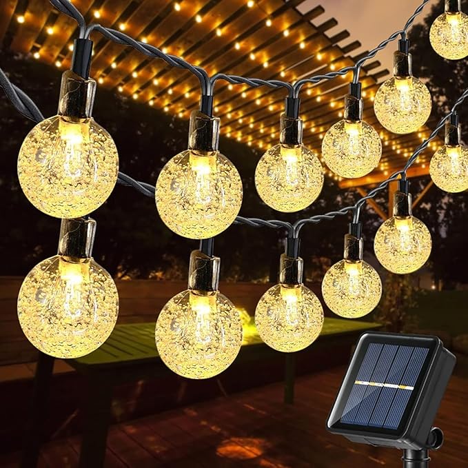 Toodour Solar String Lights Outdoor Waterproof, 36ft 60 LED Globe String Light with 8 Mode, Crystall Ball Lights Solar Patio Lights for Garden, Lawn, Patio, Gazebo, Yard, Outdoor Decor - Warm White