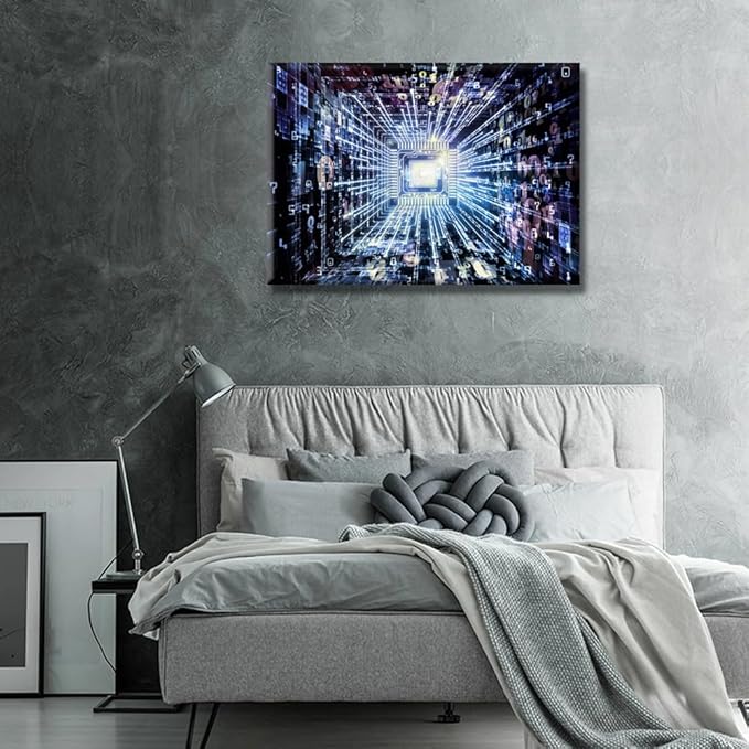CPU Concept Wall Art for Living Room Circuit Board Virtual Reality Wall Decorations Framed Wall Painting Digital Age Canvas Pictures for Bedroom House Decoration Wall Art 20X28 INCH