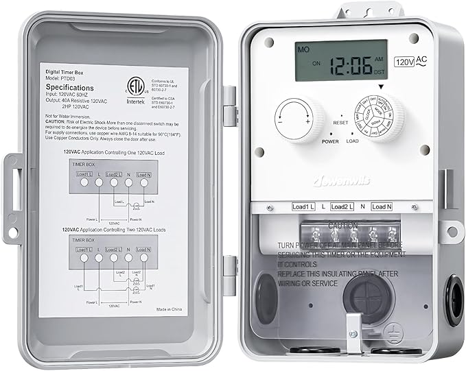 DEWENWILS Pool Pump Timer, Outdoor Digital Timer Box, 2HP 40A 120VAC, 7-Day 12 ON/Off Programmable Timer Switch for Pool Pump, Water Heater, Pool Filter, Landscape Lights, ETL Listed