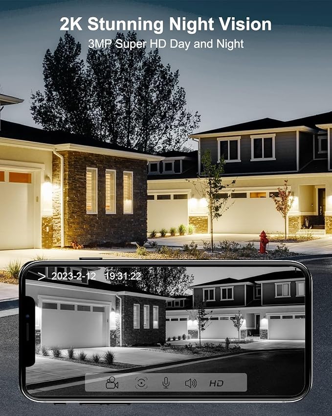 ANRAN 5MP Solar Security Cameras Wireless Outdoor for Home Security, Color Night Vision WiFi Surveillance Home Camera with Solar Panel, Spotlight, PIR Detection, 2-Way Talk, 2 Packs