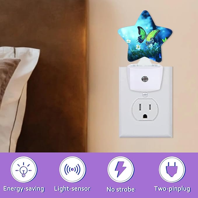 Green Butterfly Night Lights Plug Into Wall Decorative,Fantasy Forest Flower Sleep Friendly Lamp, Energy Efficient Dusk-to-Dawn Sensor Nightlights for Kid Bedroom Nursery Bathroom