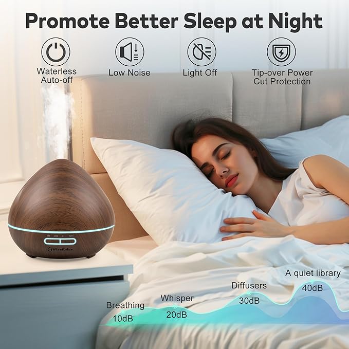 Essential Oil Diffuser for Home: 500ml Oil Diffuser 7 Colors Light Aroma Diffuser with Remote Control for Home, Office, Bedroom, Child’s Room Brown