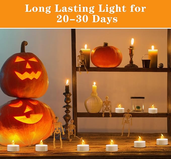 KOABY 12/24/50 Pack LED Tea Lights with 6H Timer, Auto On Daily, Flickering Warm Yellow Lights