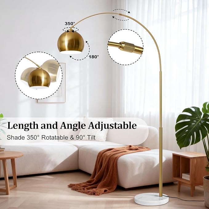 77” Arc Floor Lamp for Living Room, Upgraded Gold Standing Lamp with Remote, 3 Color Temperatures & Brightness Adjustable, Modern Arched Floor lamp for Bedroom,Office, Antique Brass, LED Bulb Included