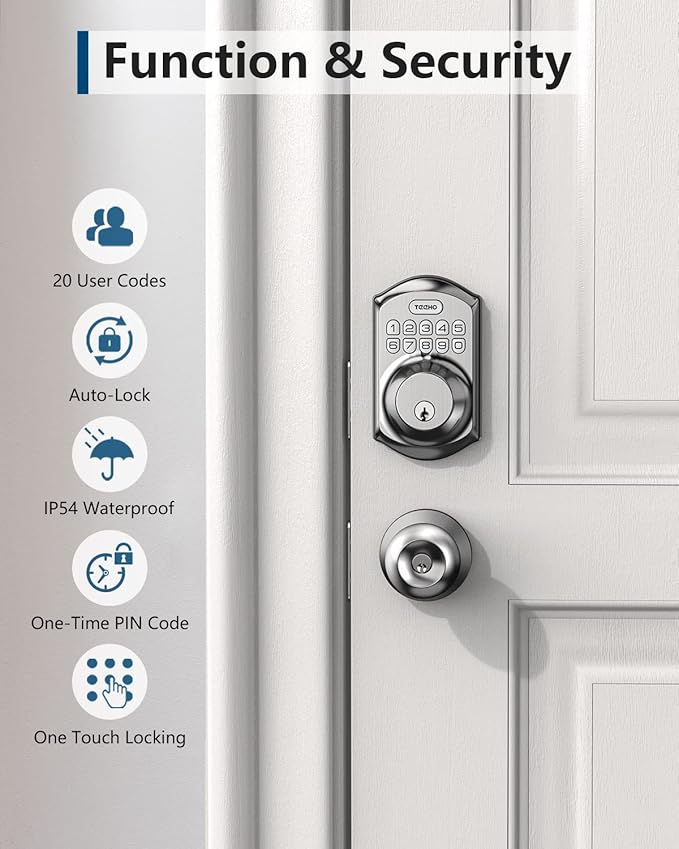 TEEHO TE001 Keyless Entry Door Lock with Keypad - Smart Deadbolt Lock for Front Door with 2 Keys - Auto Lock - Easy Installation - Satin Nickel