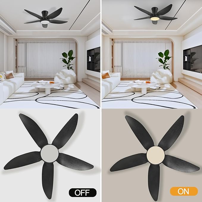 Ceiling Fans with Lights, Low Profile Ceiling Fan Light and Remote/APP Control, 6 Speeds Adjust, LED Dimmable 3 Color Changing, Modern Flush Mount Fandelier Ceiling Fan for Bedroom