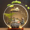 LED Halo Reflux I, Ceramic Zen Ornament with Rain Curtain Flowing Water Waterfall I Sitting, Suitable for Home Office Yoga Meditation Use
