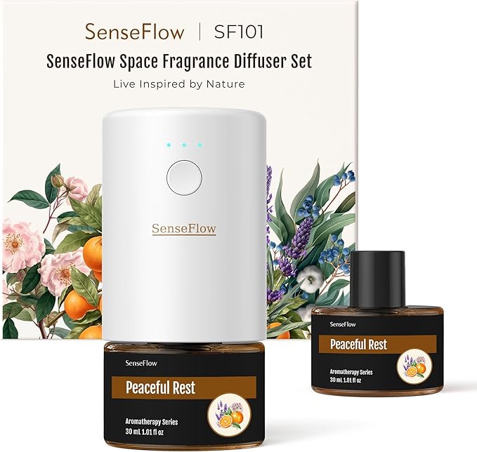 SF101 Smart Waterless Essential Oil Diffuser, Aromatherapy Diffuser for Home, Plug in Air Freshener, 120-Day Natural Aroma Mist, Covers 1000 Sq Ft – Free 30ml Peaceful Rest (Sand Beige)