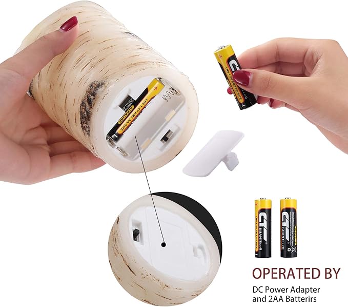qinxiang Flameless Candles LED Candles Birch Bark Set of 3 (D 3.25" x H 4" 5" 6") Ivory Real Wax Pillar Battery Operated Candles with LED Flame 10-Key Remote Control and Cycling 24 Hours Timer