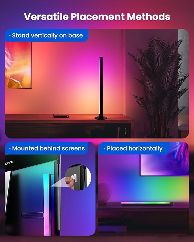 Smart RGB+IC LED Light Bars, 15 Inch Portable TV Backlight, Gaming Ambient Lighting, Color Changing Mood Light, APP Control, Voice Control, 44 Scene Mode, 16 Million Color, Music Sync, For TV, Monitor