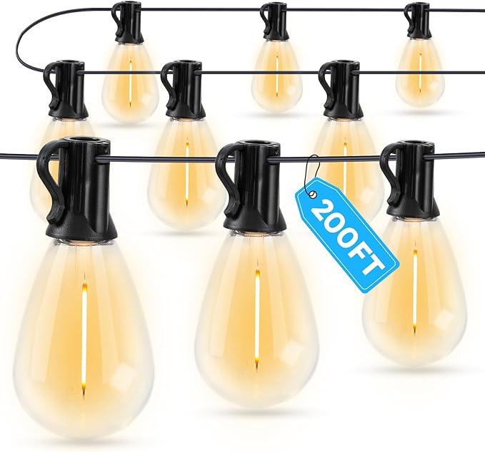 LED Outdoor String Lights, 200FT Waterproof Patio Lights with 62 Shatterproof S11 Plastic Bulbs, 2700K Warm White Edison Hanging Lights for Backyard, Garden, Porch, Bistro