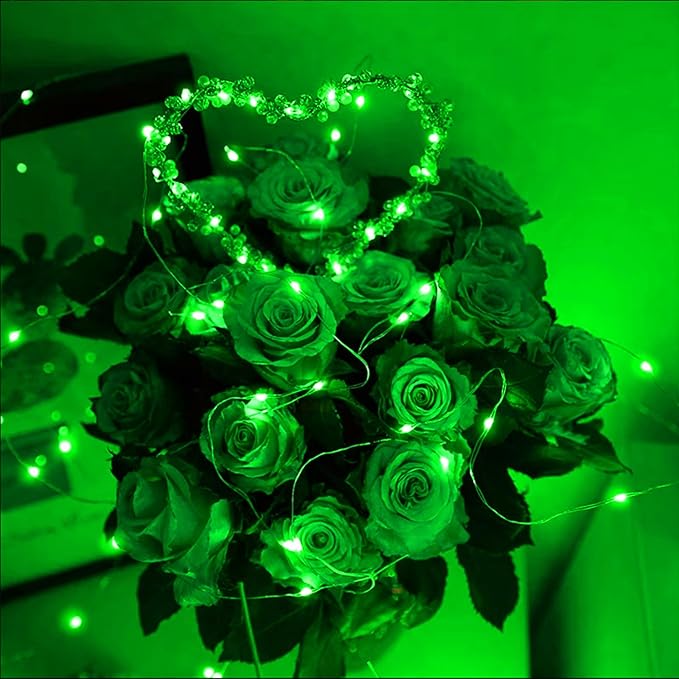 LAMPHOME 100 LED Green St Patrick's Day Fairy Lights Battery Operated, Copper Wire Starry String Lights, 32.5Ft Multi Functions & Timer with Remote for St Patrick's Day Decorations