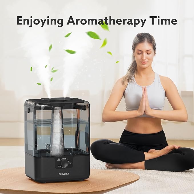 CHIVALZ Humidifiers for Bedroom Large Room Home, 6L Cool Mist Humidifier for Baby and Plant, Oil Diffuser, Top Fill Humidifier with Night Light, Quiet 26dB, Up to 50H, Black 1Pack