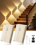Rechargeable Motion Sensor Wall Sconce Set of 2 – 5000mAh Wireless Battery Operated Wall Light Indoor, 3 Colors Up/Down Lighting Magnetic Night Light with Remote Control for Bedroom, Hallway (Wood)