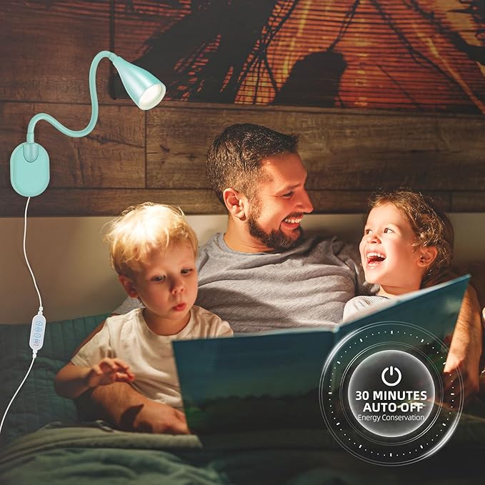 Wall-Mounted LED Bedside Reading Light with USB Charging Port, 10-Level Dimmable & Adjustable 5 Color, Plug-in Adhesive Night Lamp for Books in Bed, Eye-Caring Bedroom Lighting (Teal)