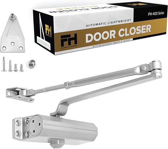 Automatic Door Closer Adjustable Size 3 Spring Hydraulic Auto Door Closer Residential Garage Suite Entry UL Listed Fire Rated Latch Speed Power 3 (Aluminum)
