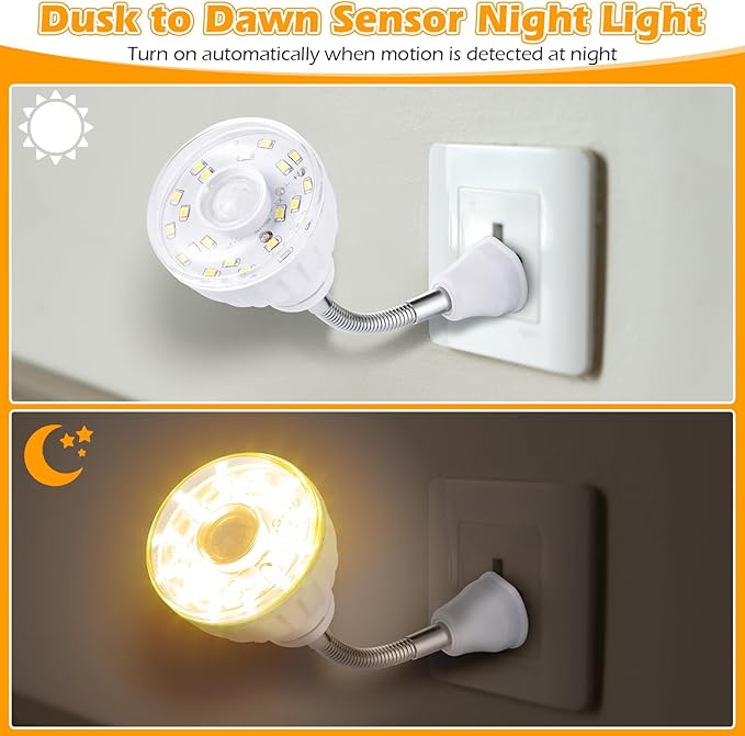 Yahenda 3 Pack Motion Activated LED Night Light Plug in Smart Dusk Dawn Sensor Light PIR Infrared Sensor Motion Detector Lamp Flexible Rotating for Hallway Stairway Garage Basement(Warm White)