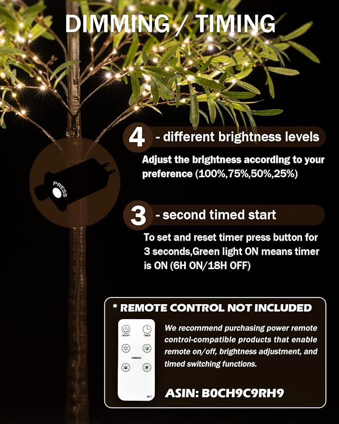 6ft Lighted Olive Tree with 300 Warm White LED Lights, Dimmable, Ideal for Indoor & Outdoor Holiday Decor, Home, Garden, Wedding & Party