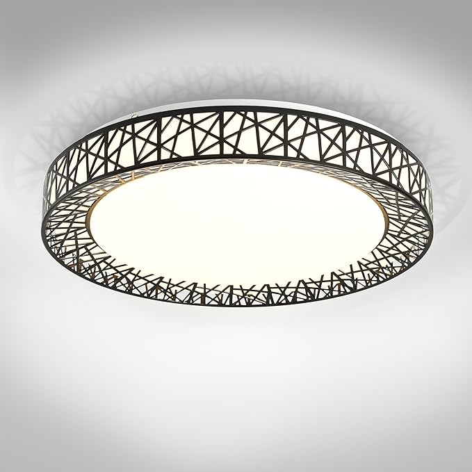 ASD 20 Inch LED Flush Mount Ceiling Light Fixture for Bedroom, 42W 2475LM 5CCT 2700K-5000K, Triac Dimmable Lights, Dining, Living Room, Kitchen Lamps, Modern Home Lighting Fixtures, Black, ETL
