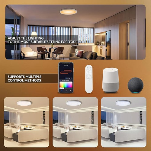 1 Pack 16 Inch Smart RGB LED Ceiling Light with Remote, WiFi Flush Mount Ceiling Light Compatible with Alexa & Google Home, 32W=3200LM Dimmable, DIY Colors, for Bedroom Living Room