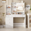 White Makeup Vanity with Led Mirror and Power Strip,Vanity Desk with Lots Drawers & Openable Mirror,3 Lighting Colors,Open Storage Shelves,Dressing Table for Bedroom