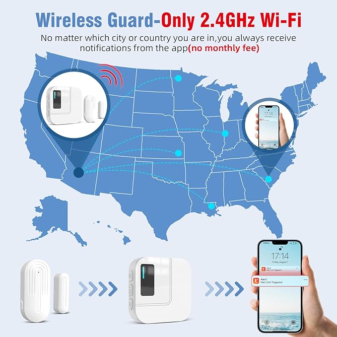 Door Chime,Sanjie WiFi Door Sensor Open Chime When Entering for Business/Home/Store/Office Alert Your Phone,Alarms for Kids Safety,500 FT Range,20 Ringtones ,2 Sensors 1 Receiver