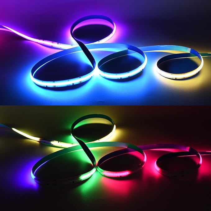 INDARUN RGB Smart IC COB Led Strip Light 16.4ft/5M, 24V COB Led Strip 12mm Width, 3600LEDs, Color Chasing Addressable Flexible Led Tape Light for TV Backlight, Room Decor(Without Controller&Adapter)