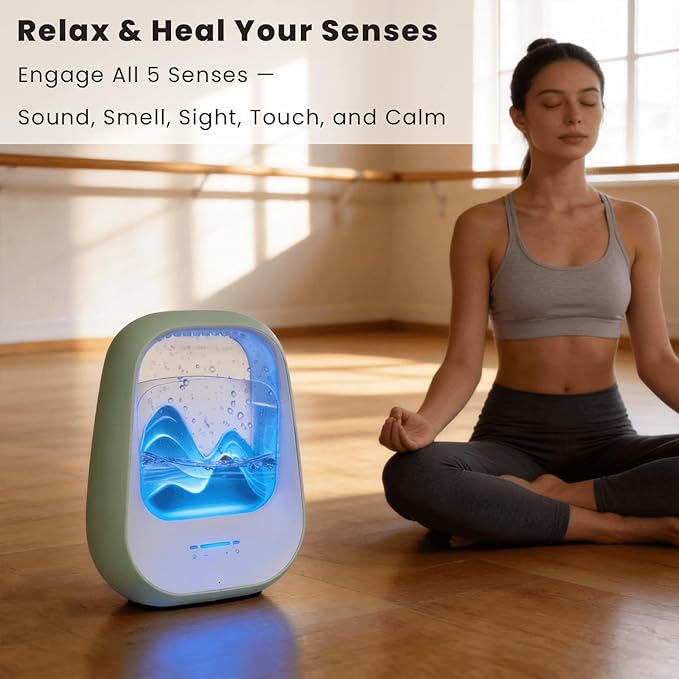 Rain Drop White Noise Machine with Realistic Rain Sounds – Sleep Therapy Humidifier, Bluetooth Speaker, Ambient Light & Aroma Diffuser for Bedroom Relaxation, Meditation & Stress Relief (Green)