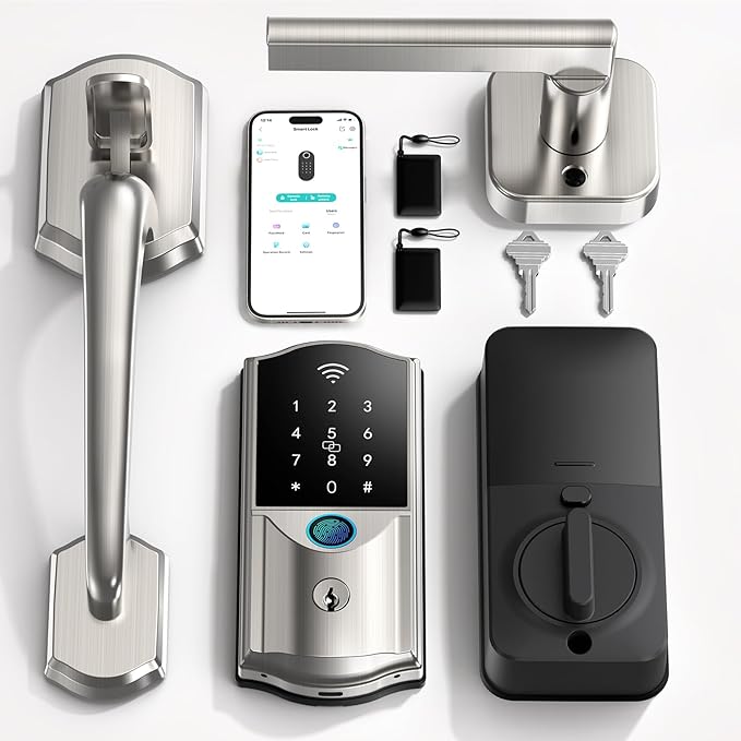 WiFi Smart Front Door Lock with Handle – Firstriver Fingerprint Keyless Entry Deadbolt Set with Digital Keypad, Built-in Wi-Fi App Remote Control & Auto Lock, Compatible with Alexa & Google Assistant