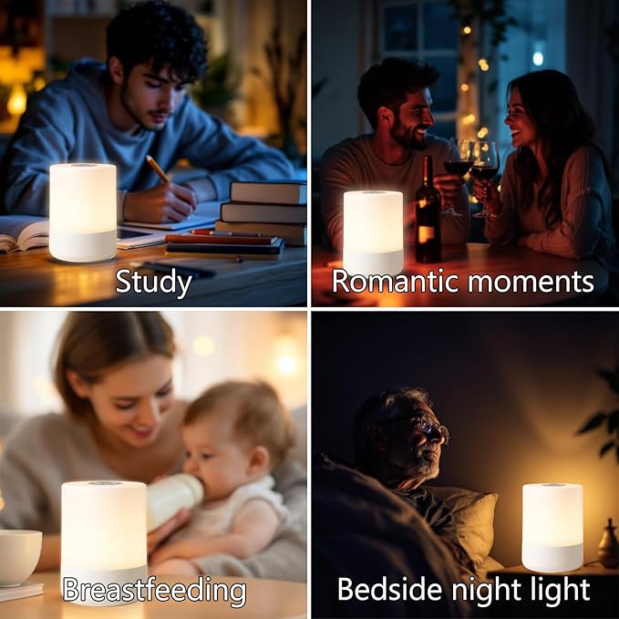 Touch Bedside Lamp, Portable Night Light, 3-Color Dimmable LED, USB Rechargeable with Remote & Timer for Bedroom, Nursery, Camping (A-Light-Touch&Remote)