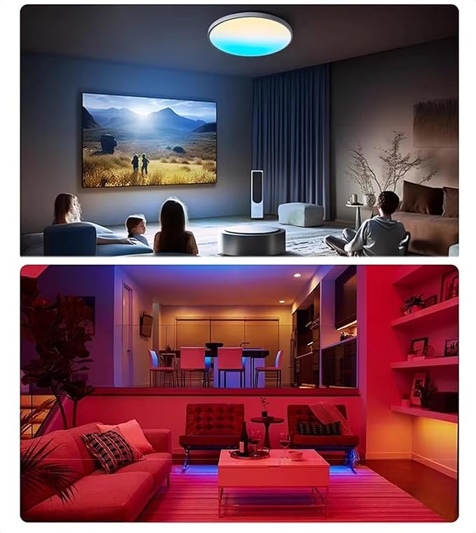 Smart Colour Ceiling Light, LED Ceiling Light with App Control, Remote Control, Color Temperature Range 1800K–12000K, for Indoor Home Lighting, Livingroom and Bedroom
