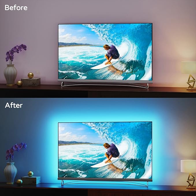 HAMLITE TV Backlight 55 inch, 11.5Ft Led Strip Lights USB Powered with Remote -Curve Design Sync on/Off with TV, Changing LED Background Bias Lighting for Living Room Decor, Gaming Decor