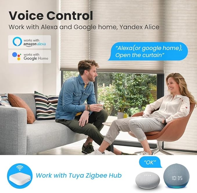 Tuya ZigBee Smart Roller Shade Motor, High Torque Electric Blinds Retrofit Kit, App/Voice Control with Alexa Google, Remote & Timer, Quiet 38dB (10 N.m Φ40mm (1.57") Round Tube)
