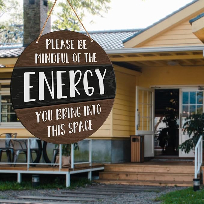 HSNBT Positive Energy Door Sign Zen Spiritual Room Wall Decor Meditation Witchy Home Wooden Hanging Sign Decorations Gifts for Meditation Yoga Lover, Please Be Mindful of The Energy