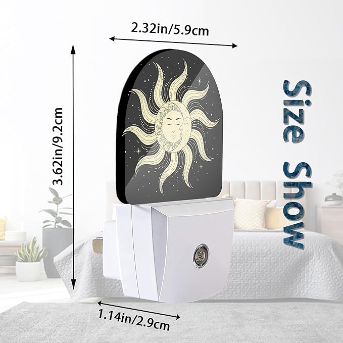 Moon Star Sun Night Lights Plug into Wall for Girls Boys Room,Night Light LED Lamp Dusk to Dawn Sensor Round Lamp for Bedroom Bathroom Hallway Home Wall Decor
