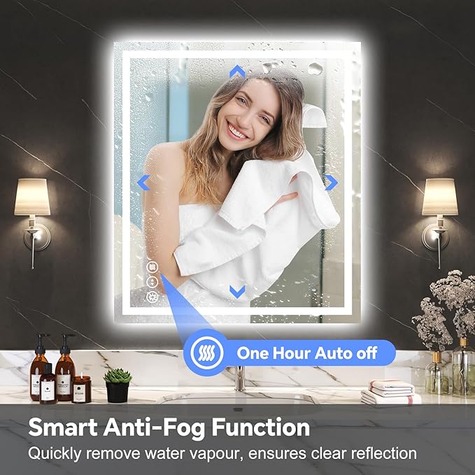 LED Bathroom Mirror 28x32 Inch Anti-Fog Bathroom Mirror with Lights, Wall Mounted Lighted Vanity Mirrors, Dimmable, Backlit + Front Lit, Smart Bathroom Vanity Mirror with 3 Colors Temperature