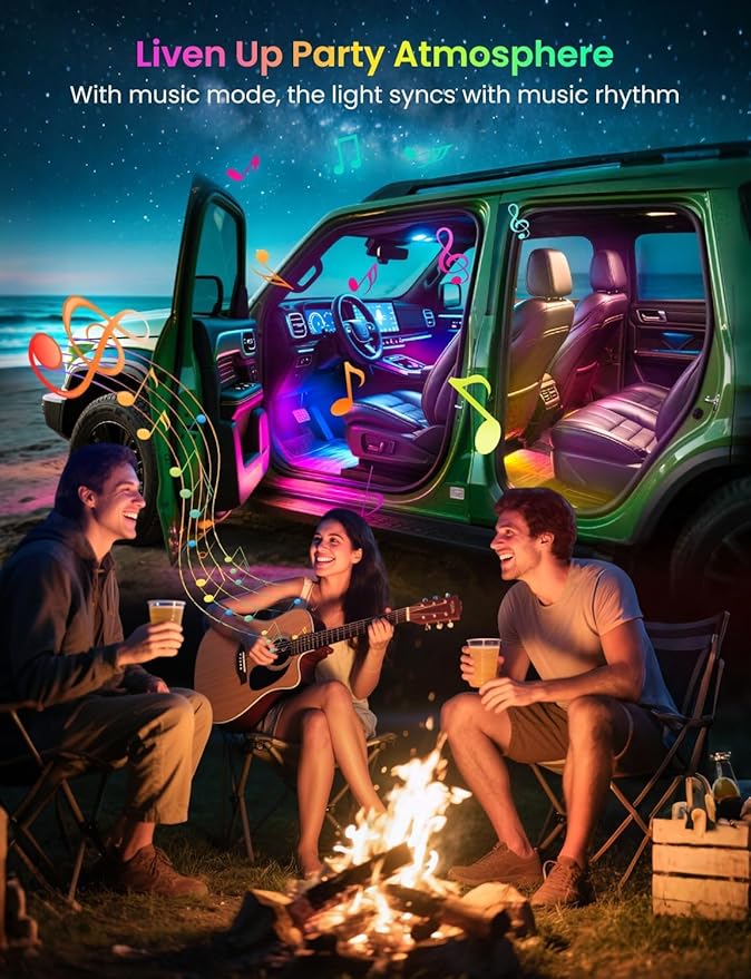 72 LED USB Interior Car Strip Lights Dream Color RGB-IC 12V DC with App RF Remote Control Multicolor Footwell Under Dash Chasing Inside Light Kits Music Sync Mode LED Lights for Cars Truck ATV UTV