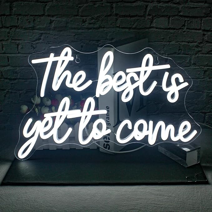 The Best is Get to Come LED Neon Signs for Wall Decor Neon Wall Art Acrylic LED Lights with Hanging Chain Light Up for Bedroom Decor Graduation Bar Pub Wedding Party 5V USB Powered Dimmable