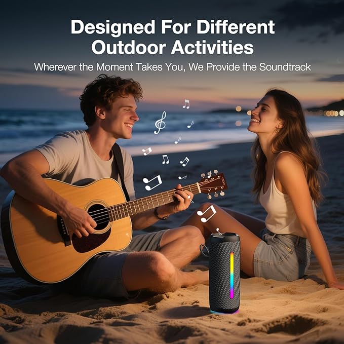 Portable Bluetooth Speaker Wireless, 40W Super Bass with Smart Display, IP67 Waterproof, 40H Playtime, RGB Colorful Lights, Bluetooth 5.4, for Home Party Outdoor Travel Beach Gift
